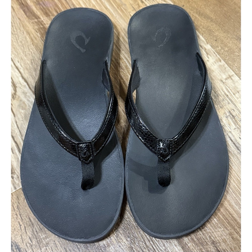 OluKai Puawe Sandals - Women's Sz 6 Thong Black Sandal NWT Slip On